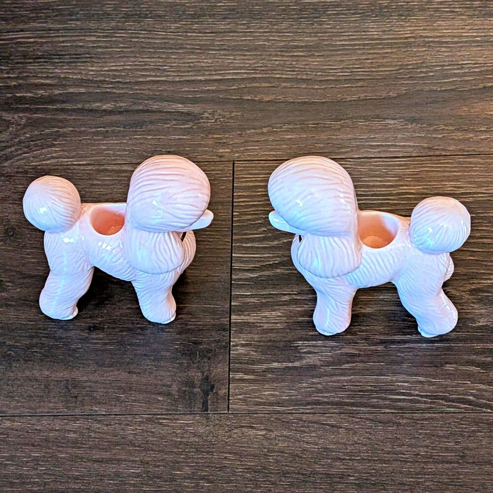 White Ceramic Dog Candle Holders Set of 2  - Left and Right Facing Pair
